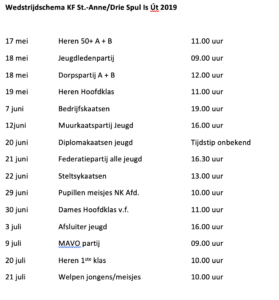 K.F. St.-Anne / Drie Spul Is Út wedstrijdagenda 2019